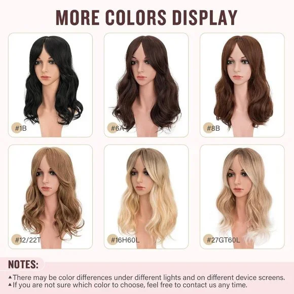 18 Inch Wavy Hair Topper with Side Bangs Synthetic Dark Brown Women